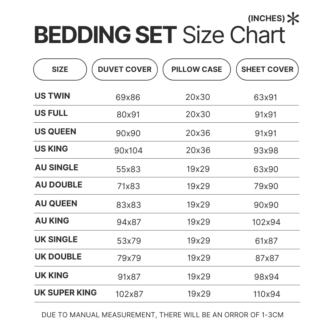 Bedding Set Size Chart - Dr. Stone Merch