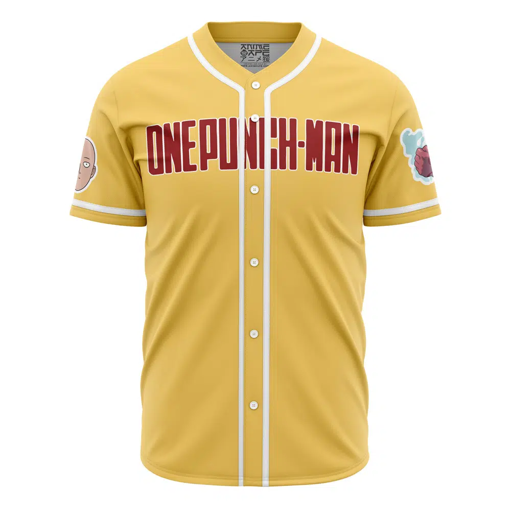 Power Saitama One Punch Man AOP Baseball Jersey FRONT Mockup 1 - Dr. Stone Merch