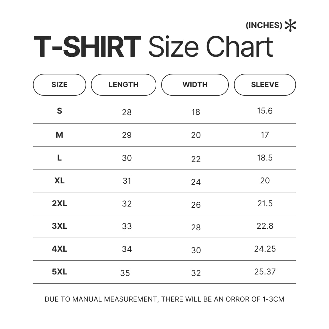 3D T shirt Size Chart - Dr. Stone Merch