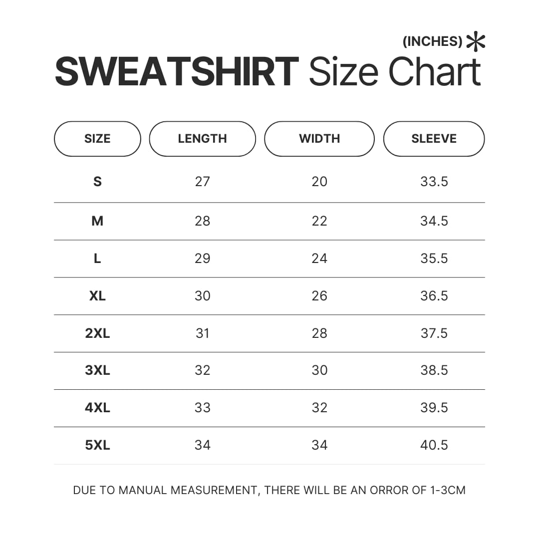 Sweatshirt Size Chart - Dr. Stone Merch